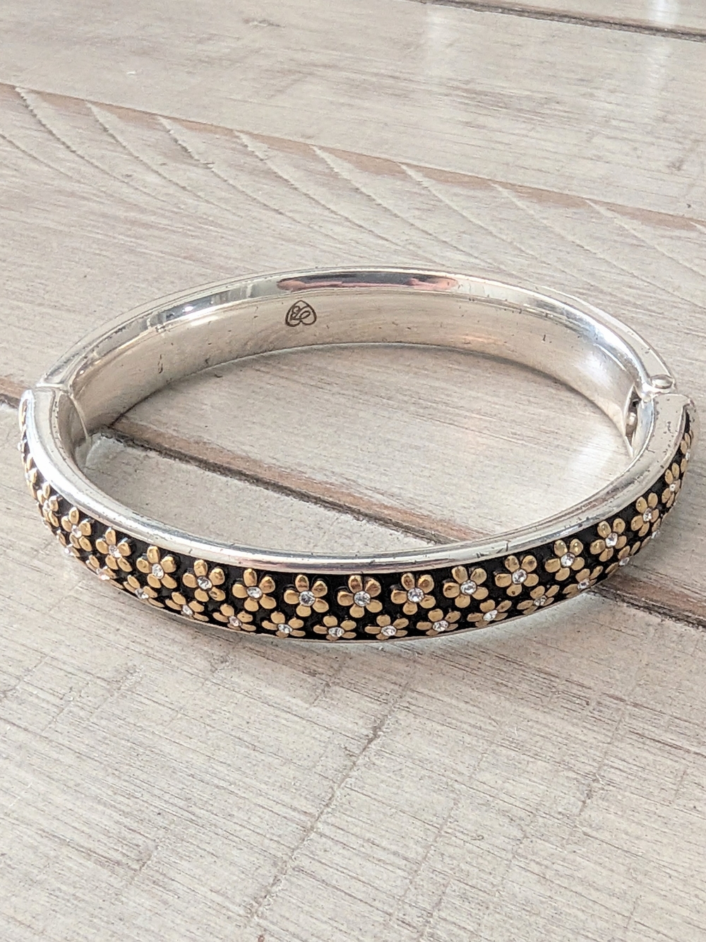 vintage Brighton flower-themed hinged bangle bracelet